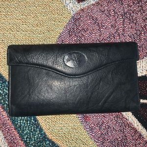 Vintage Black Gold Buxton Cowhide Leather Wallet with Coin Purse